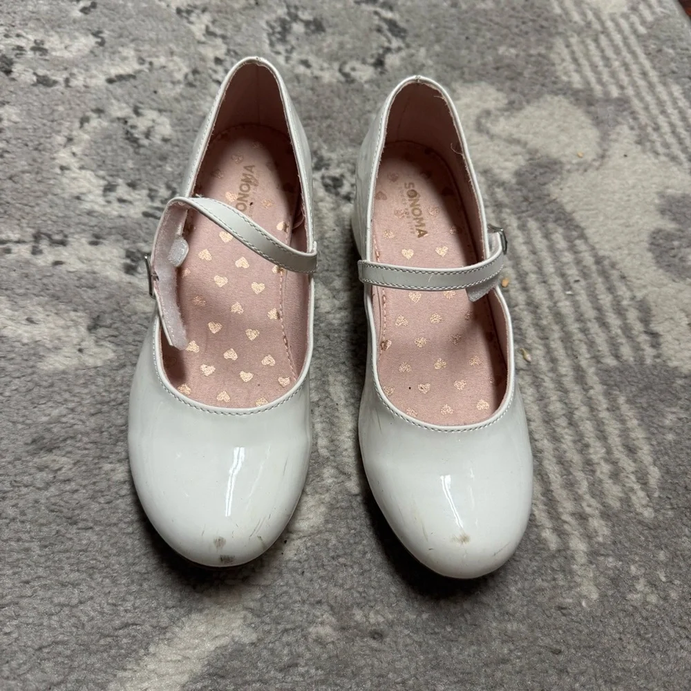 Girls Sonoma White Patent Faux Leather Mary Jane Mini Block Heels